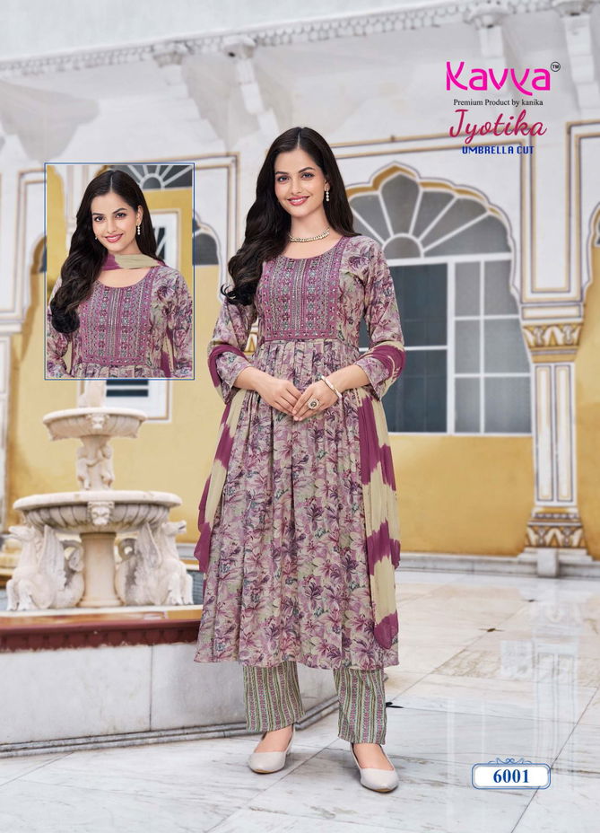 Jyotika Vol 6 By Kavya Capsule Foil Printed Embroidery Kurti With Bottom Dupatta Wholesalers In Mumbai
